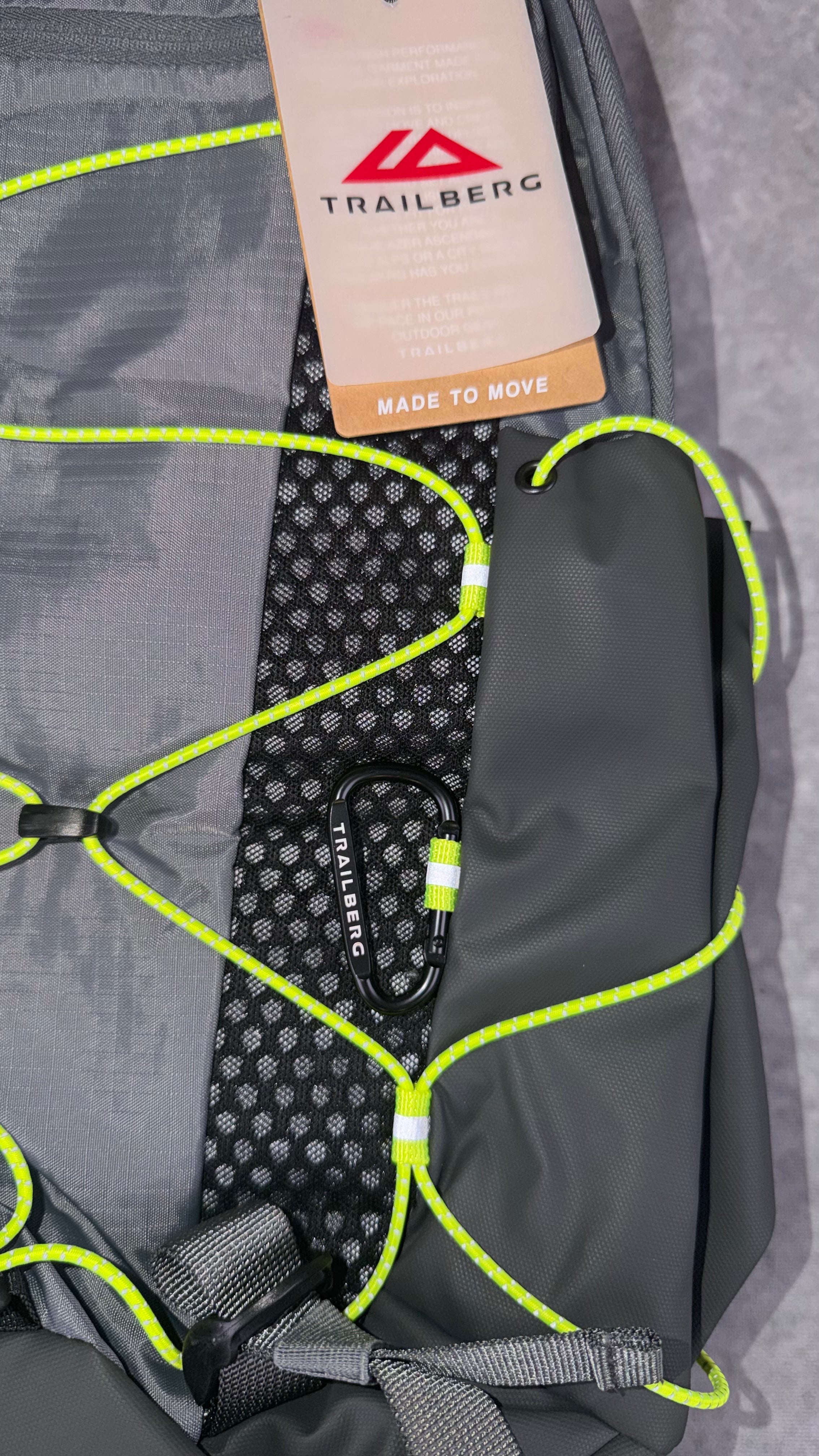 Trailberg neon and grey backpack.