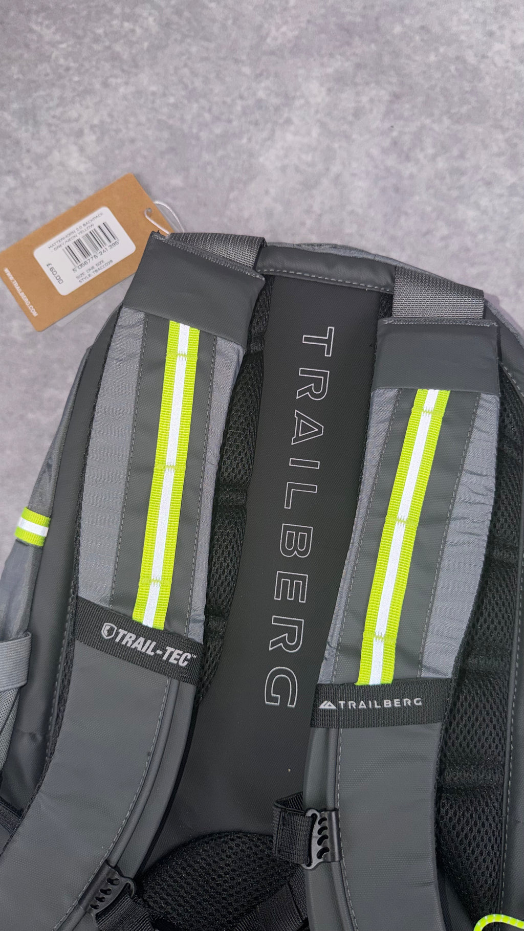 Trailberg neon and grey backpack.